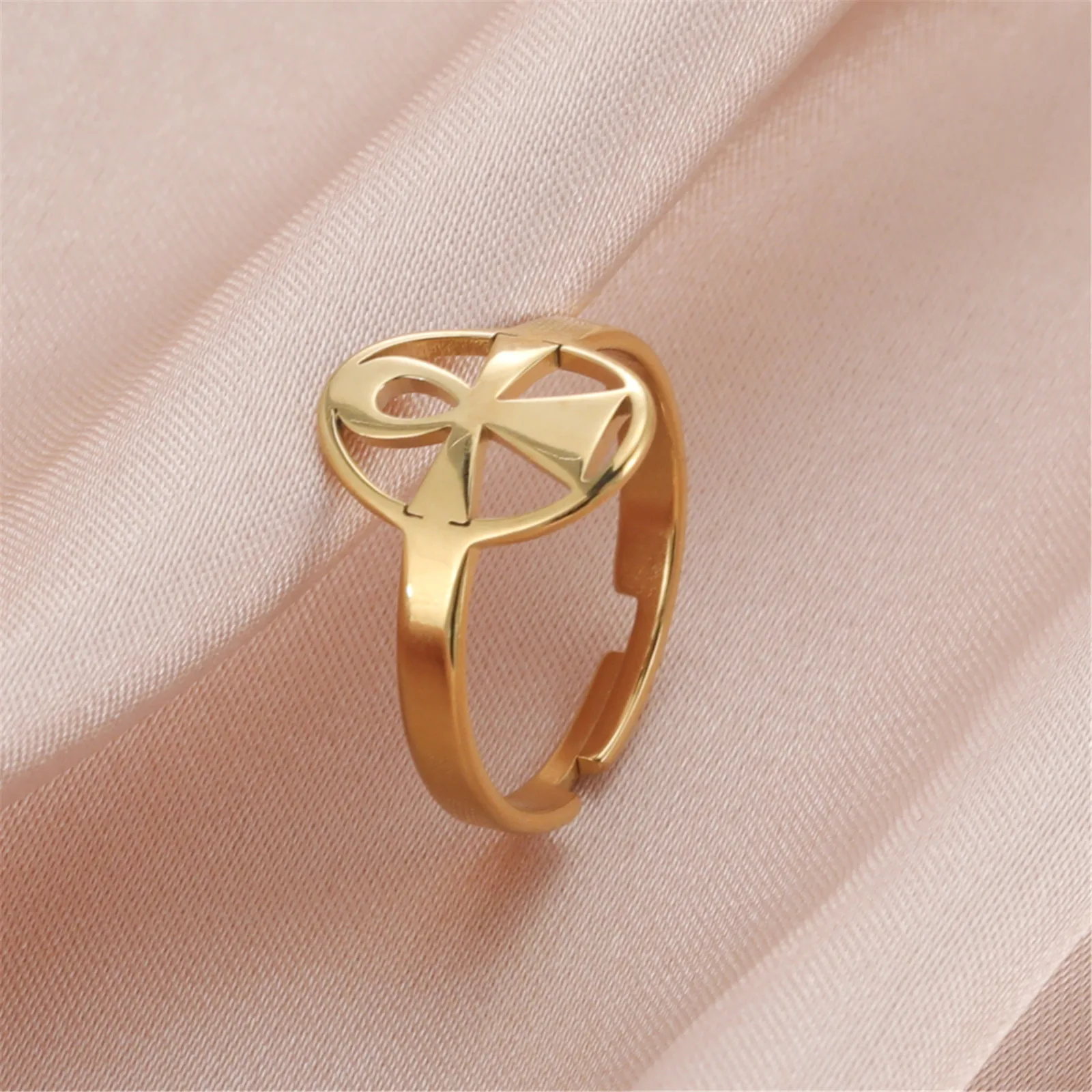 Skyrim Ägypten Ankh Kreuzring Edelstahl Goldfarbe Verstellbare offene Fingerringe 2026 Ägyptischer Schmuck Geschenk für Frauen Männer – Detail 20
