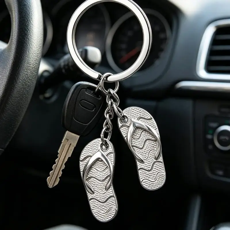 R7UF Trendy Beach Themed Chain Miniature Sandal Design For Keys Or Purse
