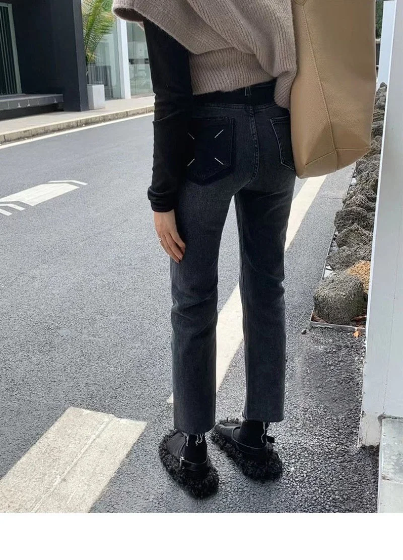 กางเกงยีนส์เอวสูงผ้ายืดสำหรับผู้หญิง รุ่นใหม่สไตล์เกาหลี สีสันสดใส ทรงขาตรง ไซส์ใหญ่พิเศษ