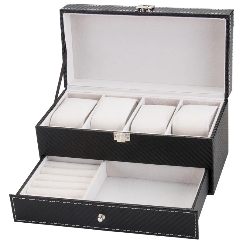 Double Jewelry Watch Case Carbon Fiber Pu Leather Men Jewellery  Boxes and Jewelry Organizer Watches Accessories Watch Exhi Box