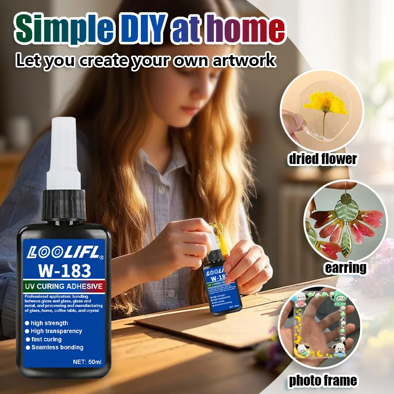 LOOLIFL alta transparente cola UV, cola sem sombra, cola UV curado, para manuais, DIY、 Vidro, jóias de cristal, proteção de adesão de fibra óptica, eletrônica