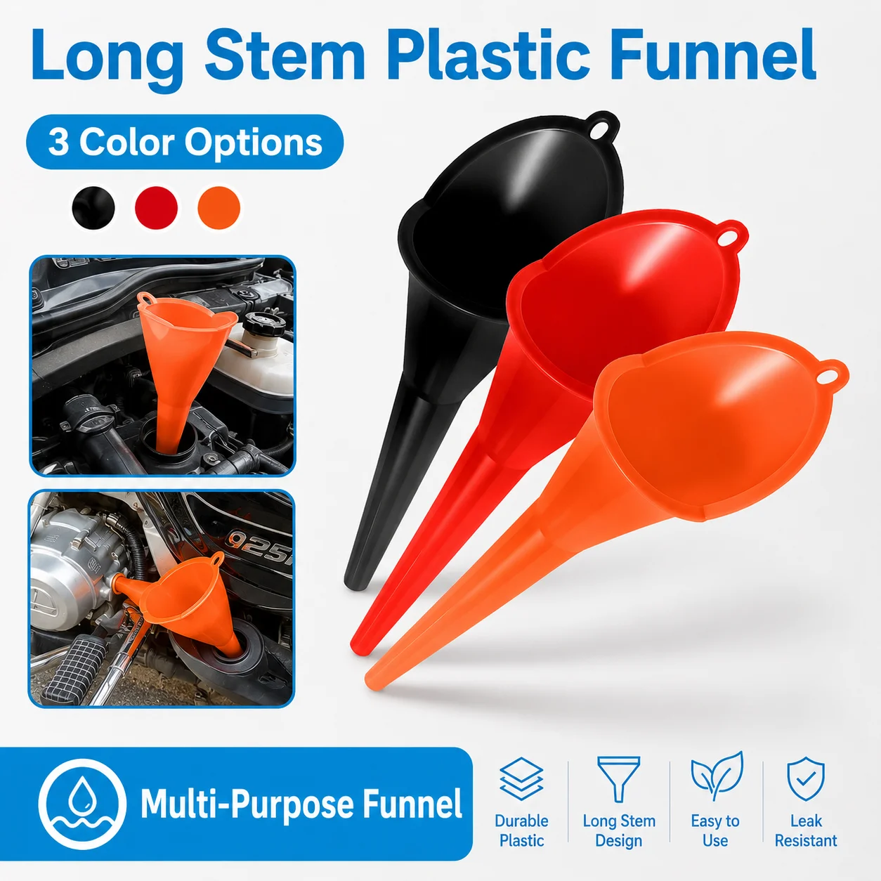 Flexible Oil Funnel Car Motorcycle Engine Oil Drain Funnel Reusable Plastic Fuel Funnel For Auto Repair Garage Maintenance Tool