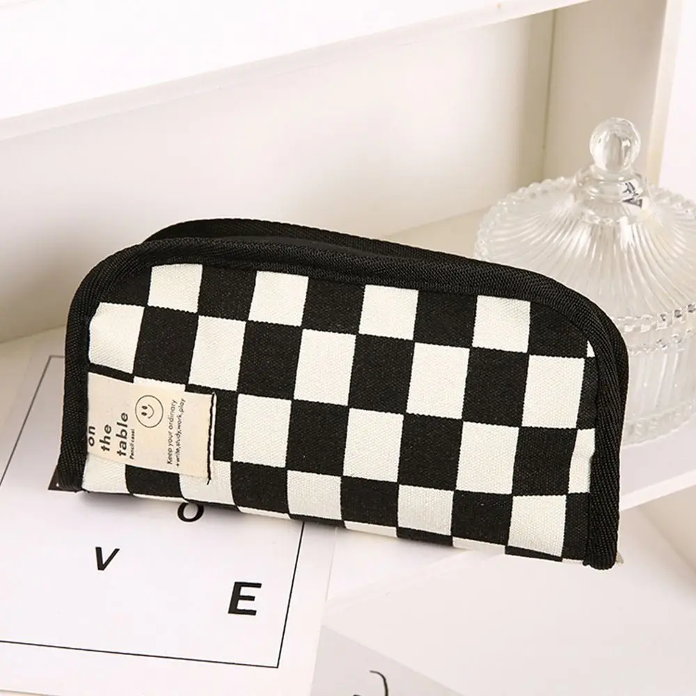 Cosmetic Pouch Checkerboard Stationery Bag Pencil Holder Large Capacity Checkerboard Pencil Bag INS Style Storage Bag Student