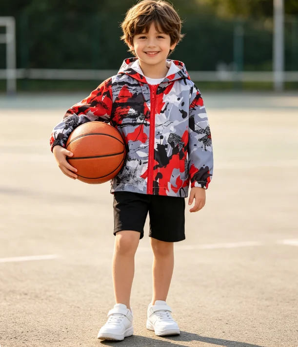 Spring and Autumn Hooded Thin Jacket for Boys, Fashionable and Versatile, Suitable for Children Aged 1-7