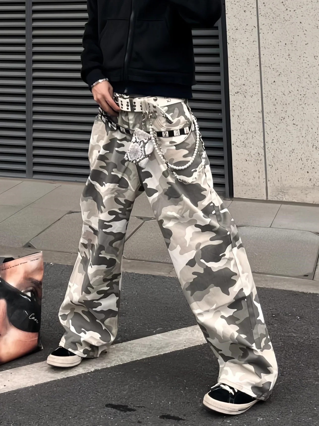 

Vibe Retro Street Sle Men's Loose Leggings Casual Camouflage Pants ay White Straight Loose Wide Leg Lazy Versatile Long T...