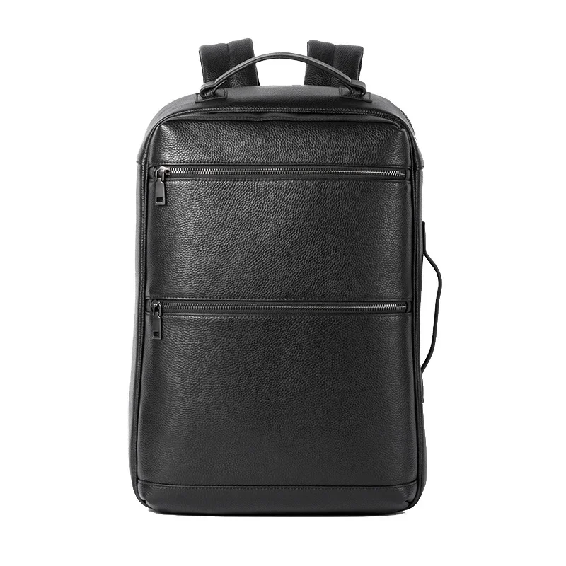 Sacs à dos en cuir véritable pour hommes et garçons, sac à dos étudiant en cuir naturel, sac d'ordinateur portable de luxe, 2024 pouces, nouvelle marque, 15.6