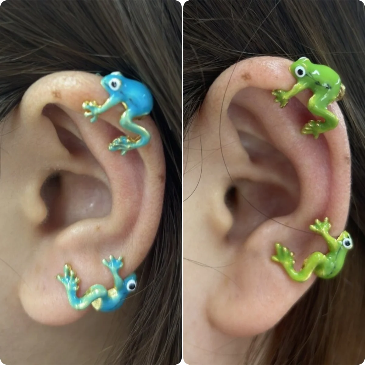 Schöne kreative blaue/grüne Frosch-Ohrmanschette für Damen, lustige Ohrringe, Schmuckzubehör, passend für modische Festivale-Geschenke für Freunde