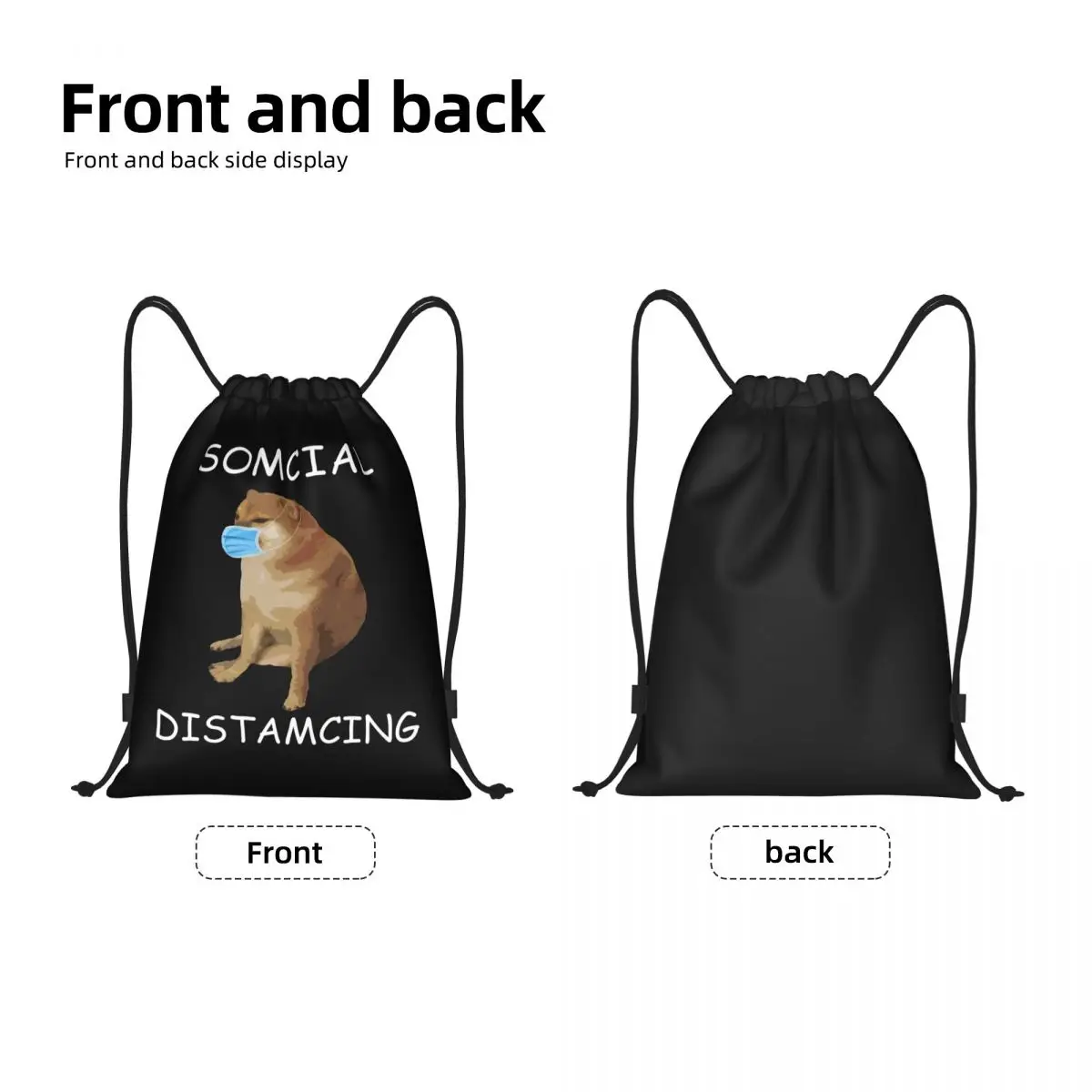 Somcial Distamcing Cheems borsa con coulisse per cani per lo Shopping zaini da Yoga donna uomo Funny Shiba Inu Dank Meme Sports Gym Sackpack