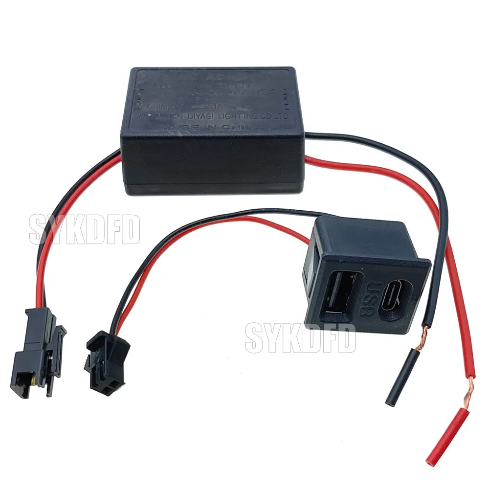1Pcs USB Female Base Type-C Black Double-Layer Socket USB A Female Lamp Charging Socket Power Socket With Cable Connector