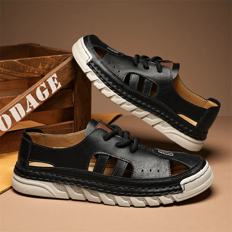 

Mens Sandals Summer Genuine Leather Sandals Men Outdoor Casual Lightweight Sandal Fashion Men Sneakers Size 39-48