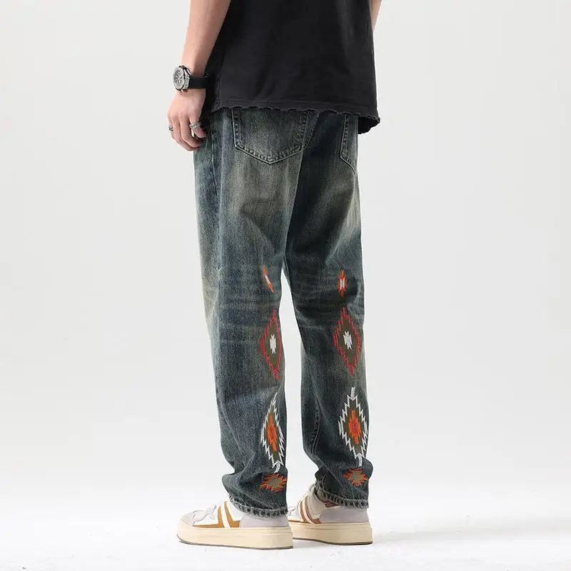 

Man Cowboy Pants Straight Graphic Summer Jeans for Men Grunge Y2k Stylish Aesthetic Korean Fashion Trousers Cheap Vintage Washed