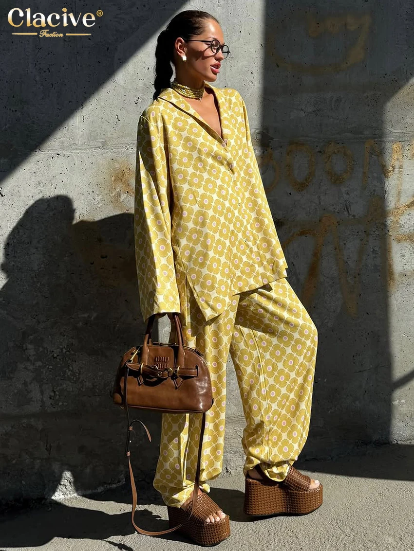 Elegant Women's Two-Piece Set: Long Sleeve Blouse & High-Waist Pants