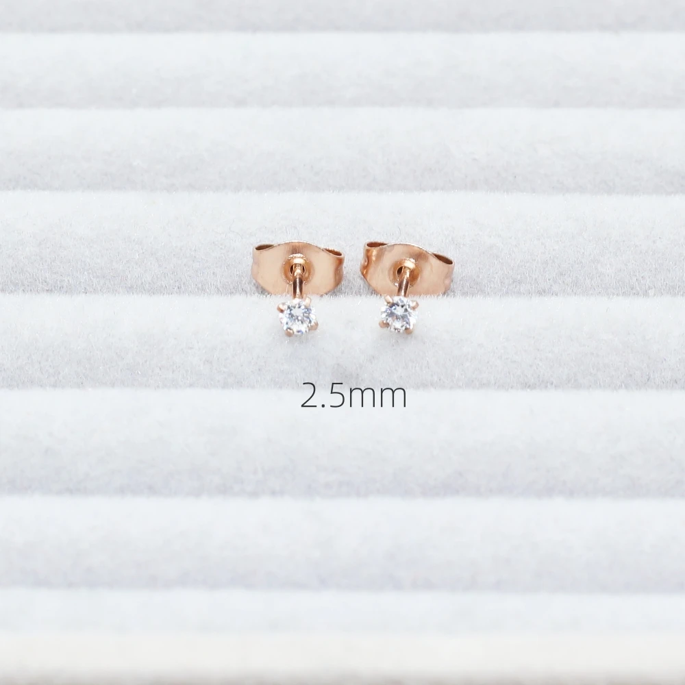 Sumper Mini 1.5MM 2MM 3MM Zircons Stud Earrings Rose-Gold Plated With Stainless Steel For Men And Women