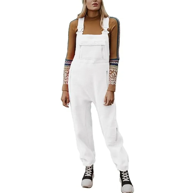 Autumn Winter New Style Women Loose Fit Fleece Overalls Fashion Casual Warm Comfortable Trendy Oversized Denim Jumpsuit Cozy
