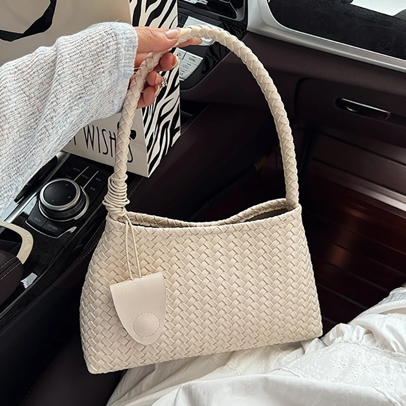 

Women'S Woven Pattern Shoulder Bag Autumn And Winter Casual Wear Hand-Held Handle Bag Fashion Retro Armpit Bag With Coin Purse