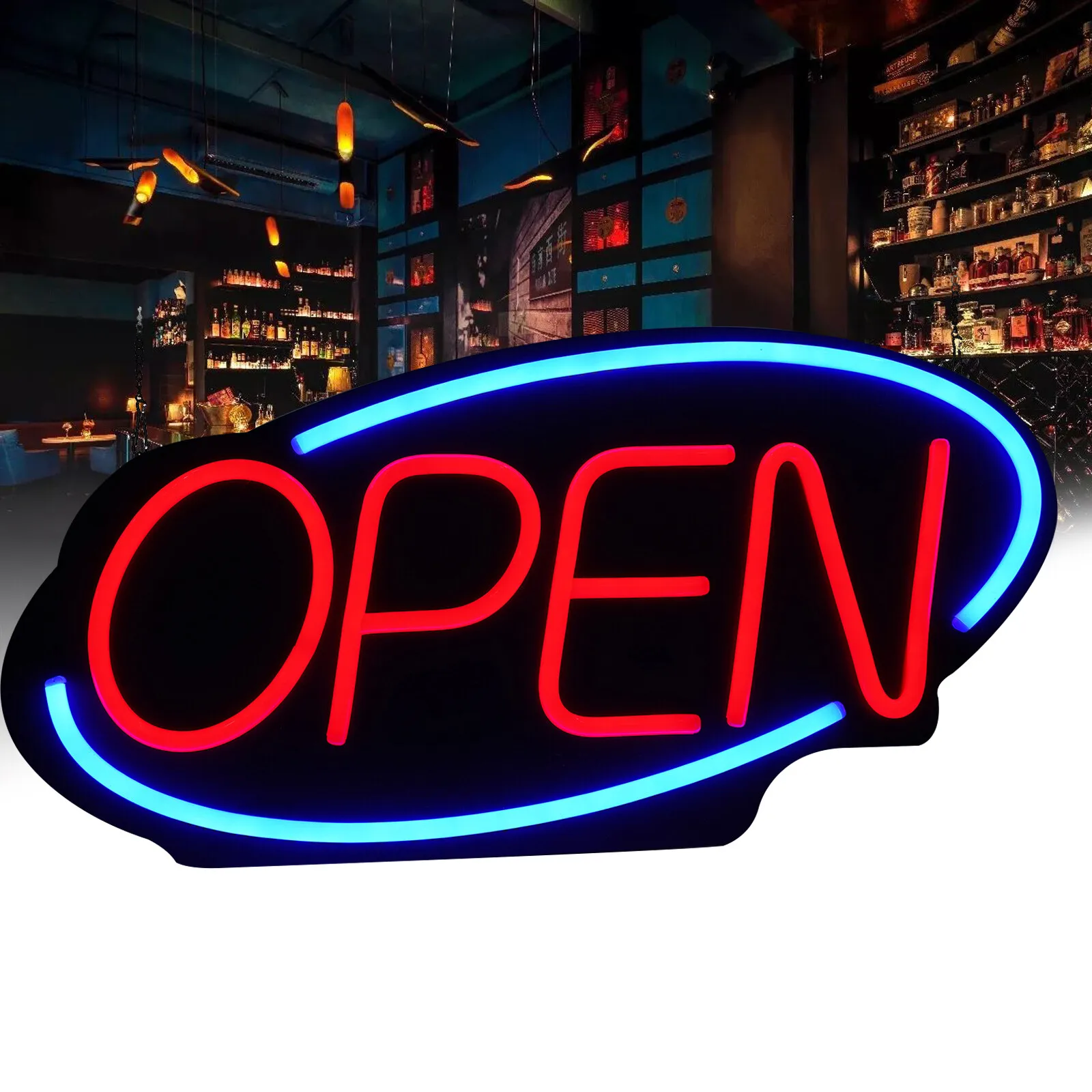 Insegna aperta al neon a LED da 24 pollici 110V Luminosità montata a parete regolabile 60x30 cm Luce per ore aziendali per negozio Cafe Bar