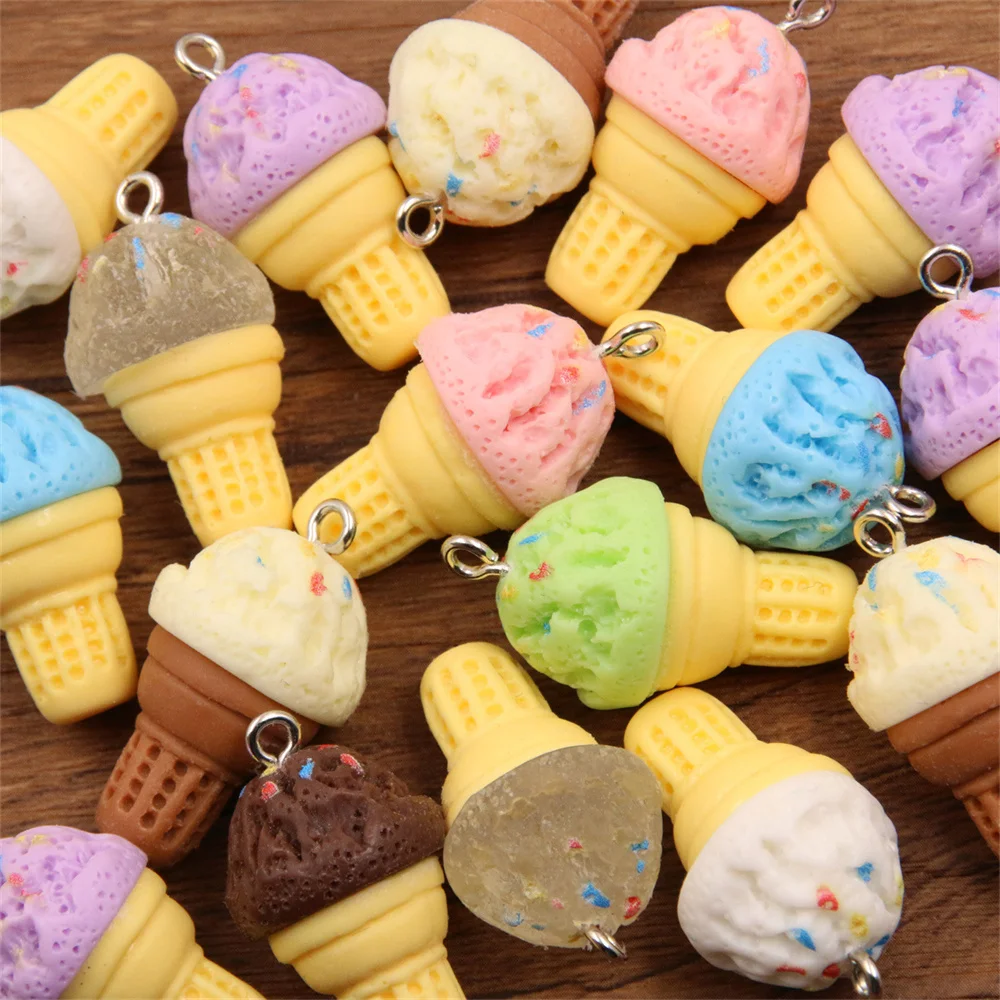 10 stücke Nette Eis Kegel Charms Harz Simulation Lebensmittel Anhänger Für Frauen DIY Halskette Ohrringe Schmuck Zubehör