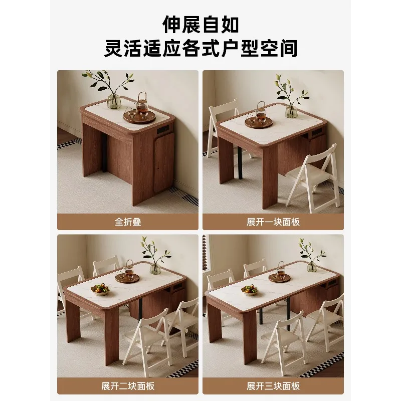e-26 mid-century modern island table, extendable folding dining table multifunctional home table with power outlets and storage