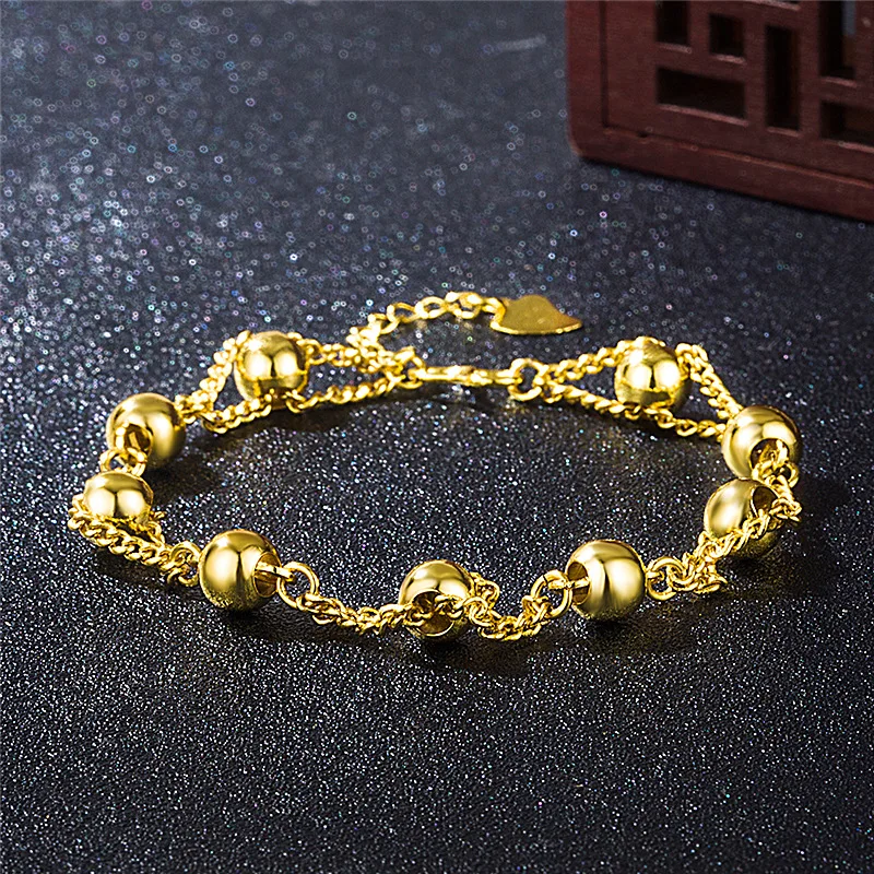 

Thai silver Glossy-plated round bead bracelet, pure manual touch-welded light bead bracelet, Passepartout plain chain, trendy hi