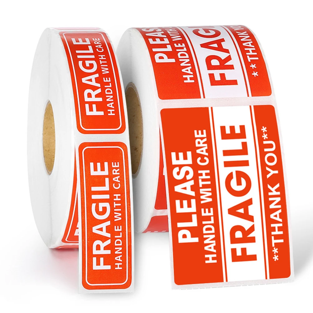 

2 Rolls Fragile Warning Stickers Red Adhesive Signs Copper Plate Labels Safe Transportation Strong Self Adhesive Box