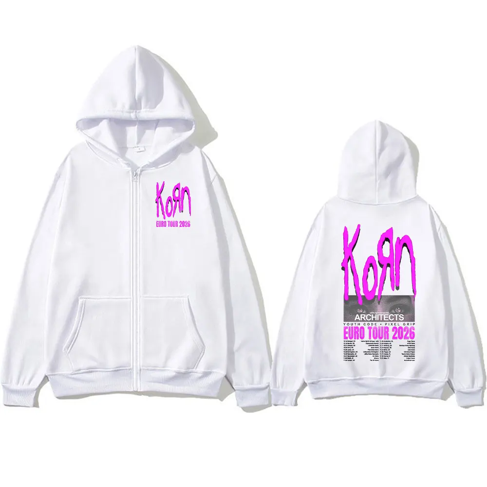 Korn Tour 2026 Merch Zipper Hoodies Fan Gifts Metal Punk Gothic Rock Band Fashion Casual Zip Up Hooded Sweatshirts Jackets Coats