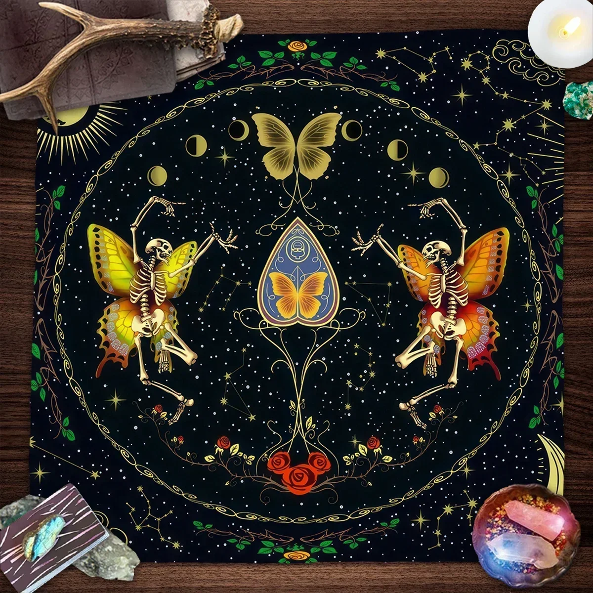 Butterfly Skull Tarot Tablecloth Spiritual Card Pad Moon Starry Sky Altar Cloth Witchcraft Astrology Oracle Tarot