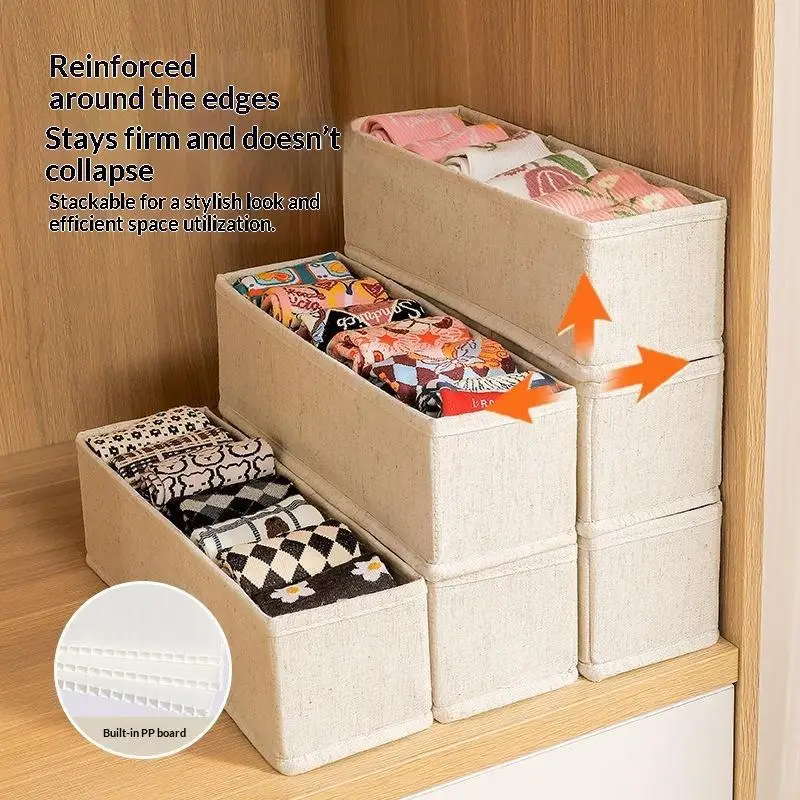Tianshan Cotton And Linen Sock Box Underwear Storage Folding Washable Storage Basket Household Drawer Style Storage Box