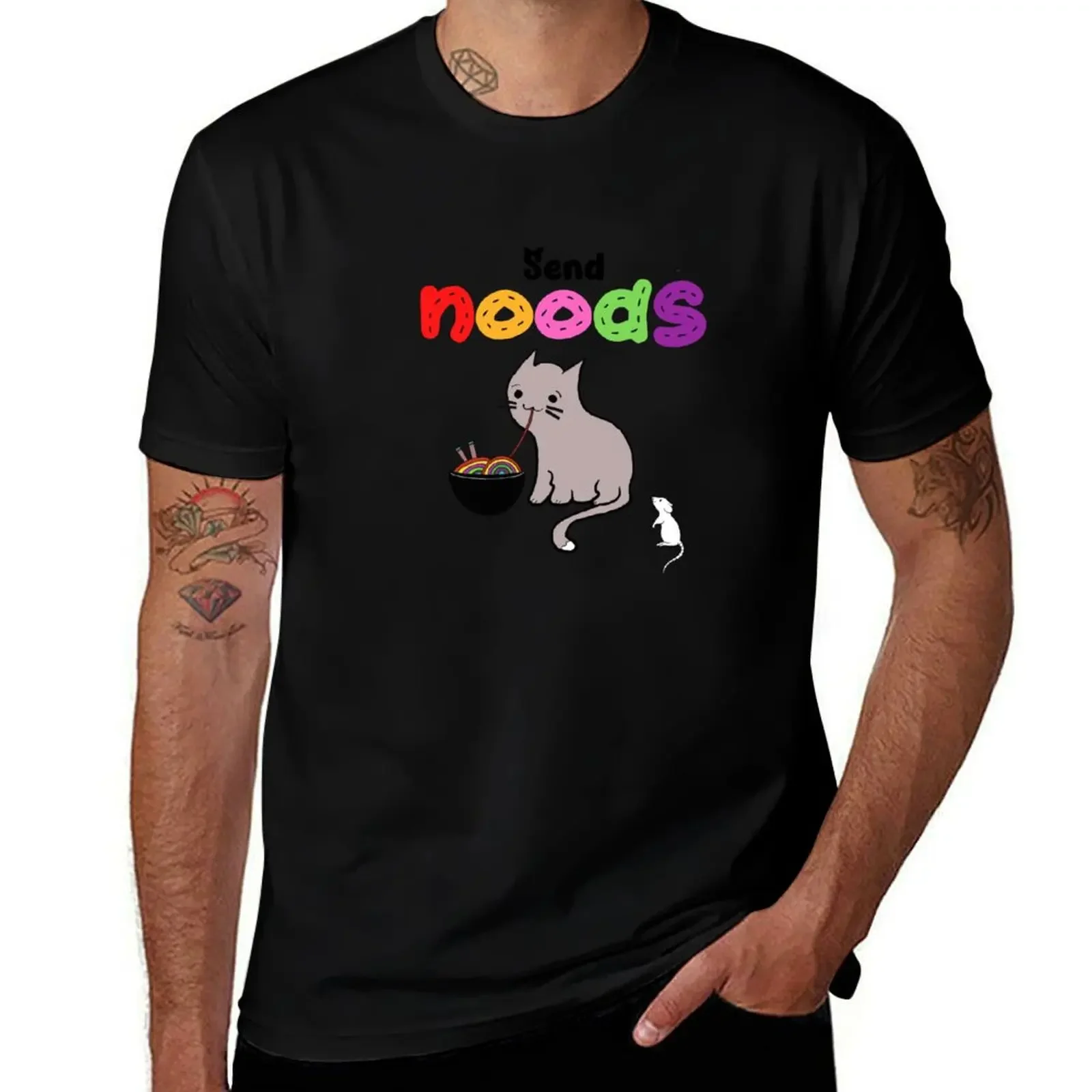 

Send Noods Kawaii Cat And Mouse. Cat Eating Noodles T-Shirt summer 2025 Blouse men graphic t shirts