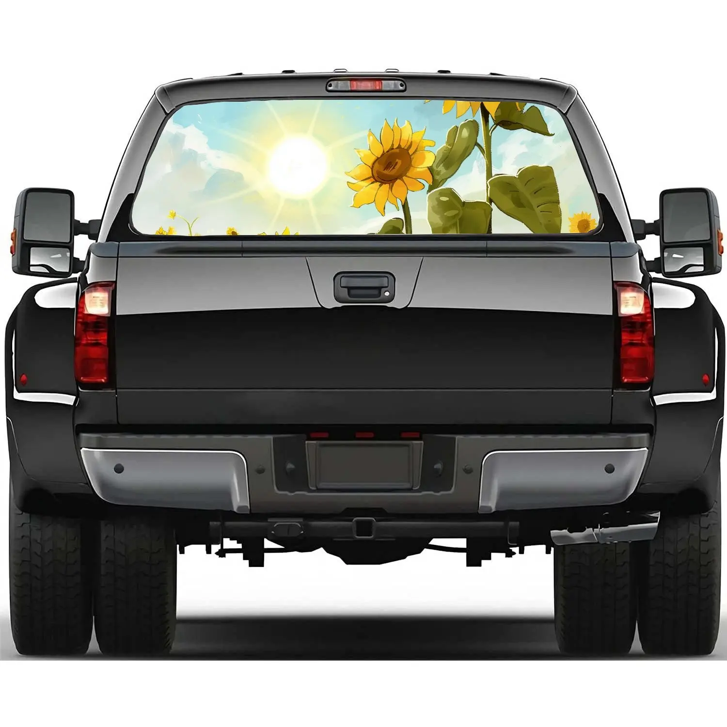 

Sunflower Sun Cloud Print Car Rear Windshield Sticker Truck Window See Through Perforated Back Window Vinyl Decal Decoration