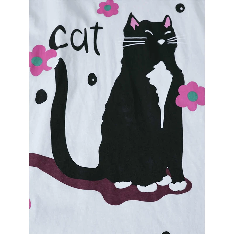 MOVEUP Women's Cat Flower Printing Long Sleeve T-Shirt 2026 Autumn Cotton Crew Neck Tops Casual Loose Tees Office Lady 3ELC10561 view 3