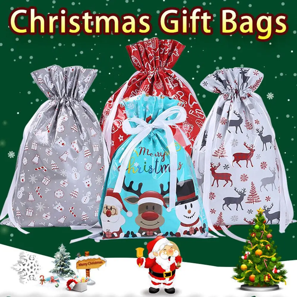 5PCS Large Christmas Sacks Reusable Drawstring Wrap Present Gift Party Bags