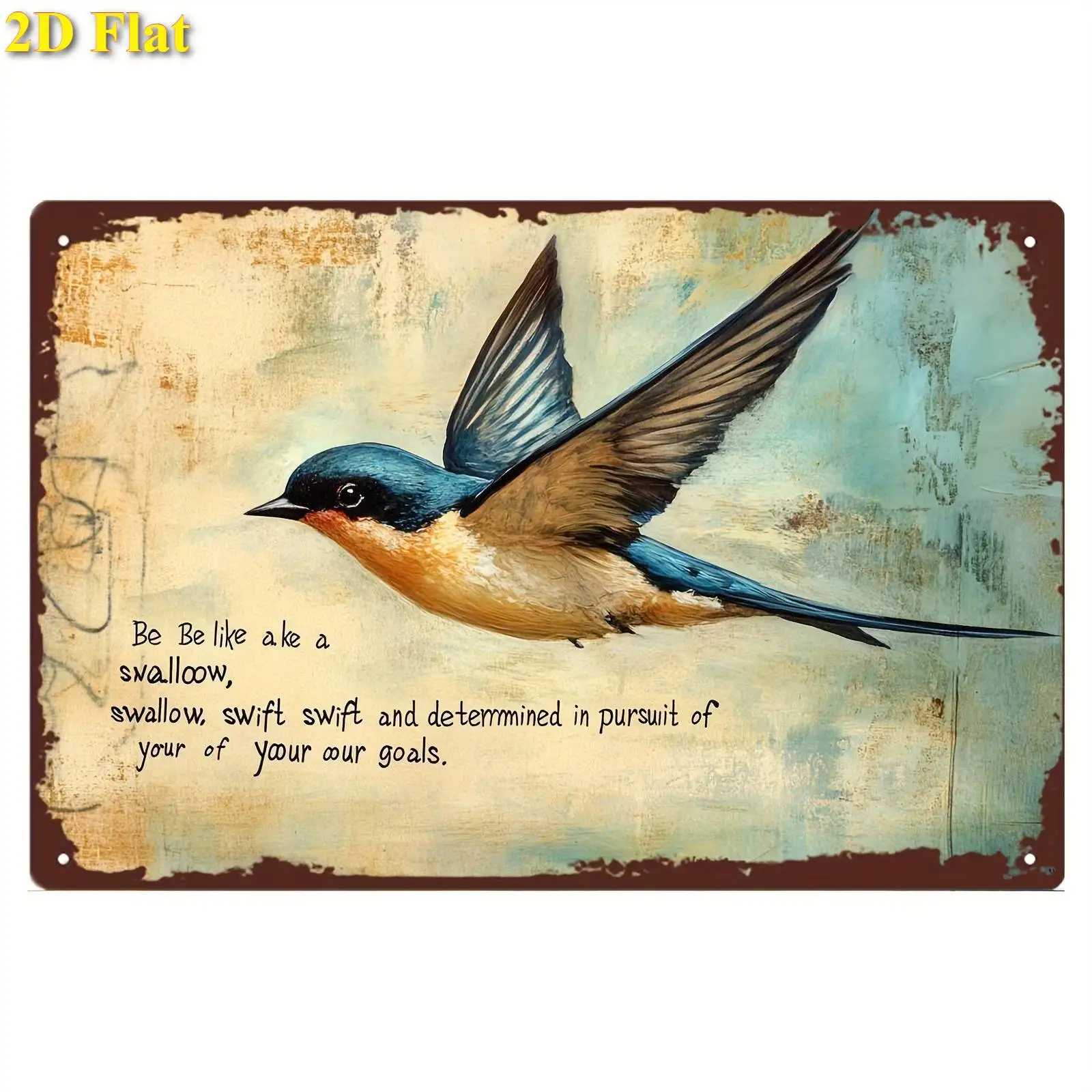 2D Flat - Metal Sign in a Design, Featuring a Retro Swallow Motif. This Iron Wall Art Is Perfect for Decorating Your Living Room
