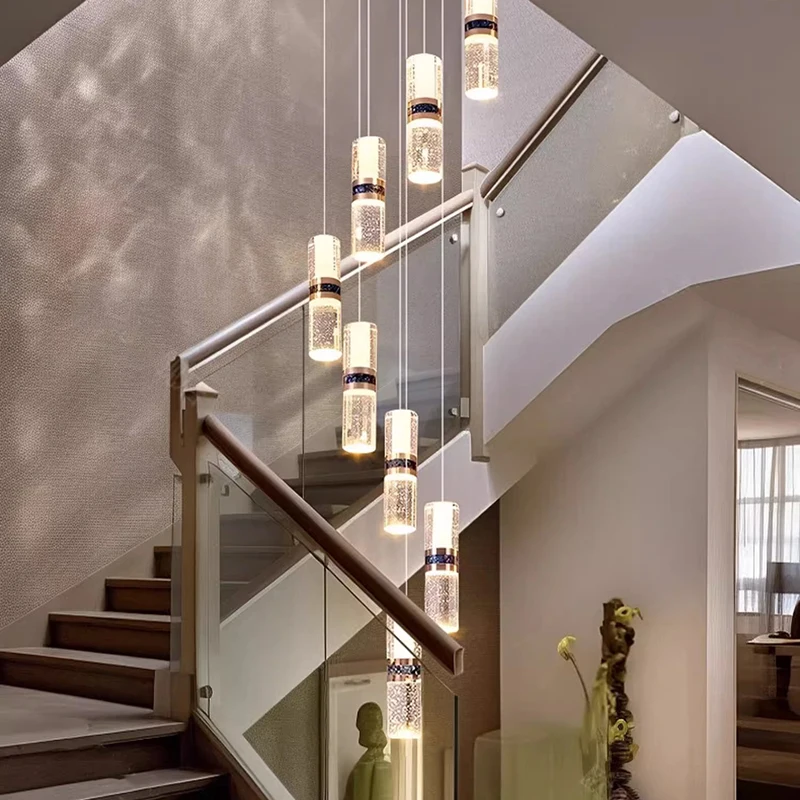 

Modern LED Long Chandelier Designer Attic Crystal Pendant Lamp Luxury Duplex Stairs Living Room Kitchen Lighting Home Decoratio