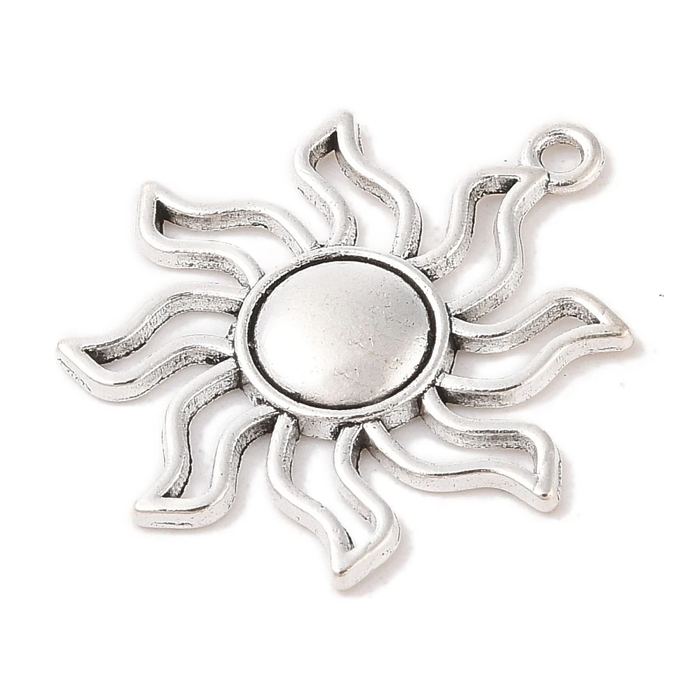 Style Alloy Solar Eclipse Pendants Cadmium Free Lead Free Sun Silver 34x31x3mm Hole: 2mm