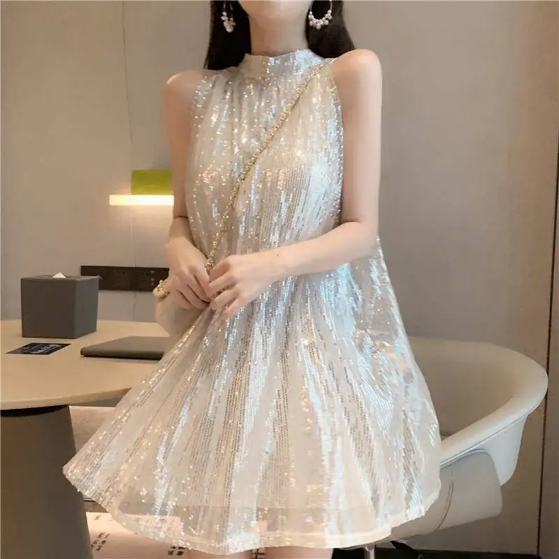 

Solid Color Mesh Dresses Women Korean Style 2024 Summer Office Lady Loose Slim Thin Sleeveless High Street Short Dress Female