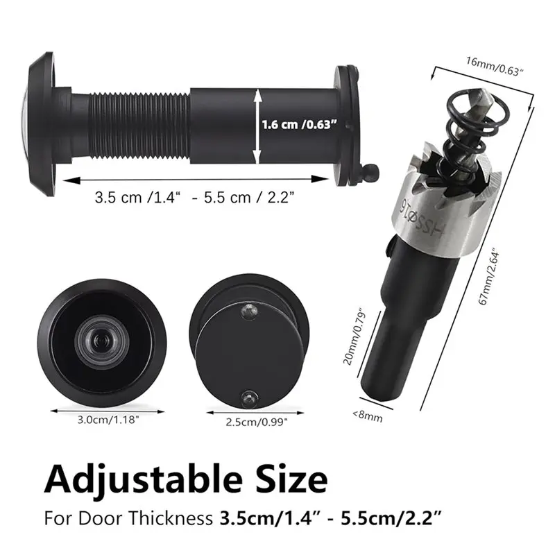 【FLASH DEAL】2X 220-Degree Solid Peep Holes For Door With 16Mm Drill Bit,0.63In Door Peephole For 1-3/8Inch To 2-1/6Inch