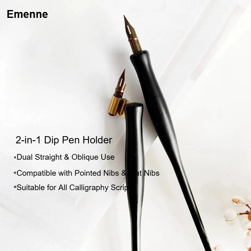 2-in-1 Dip Pen Holder, Vintage Straight & Oblique Shaft for Copperplate Round Script Calligraphy