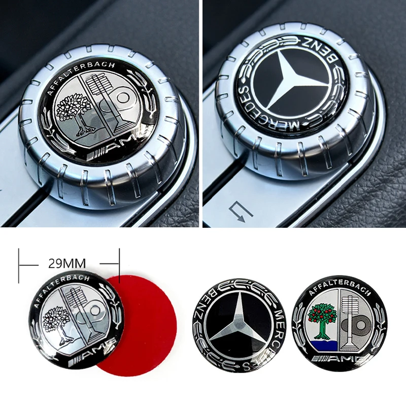 Pegatinas de aluminio de 29 mm para perillas multimedia de coche Mercedes Benz W124 W140 W163 W202 W203 W204 W205 CLA CLK CLS GLA GLC