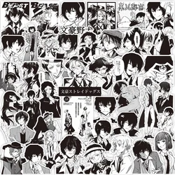 65pcs Black White Anime Bungo Stray Dogs Stickers Cartoon Retro Decals Motorcycle Laptop Car Cool Manga Sticker for Kids Toys