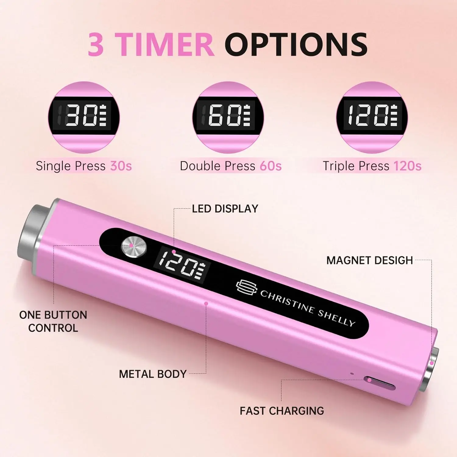 ضوء الأشعة فوق البنفسجية المحمول للأظافر الجل، مصباح أظافر لاسلكي 3 في 1 مع مغناطيس وختم، مجفف شاشة LED قابل لإعادة الشحن