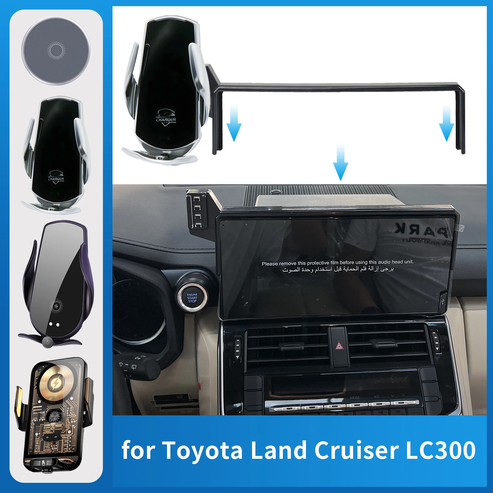 

Car Phone Holder for Toyota Land Cruiser LC300 2022 2023 2024 (Screen with USB) Charging GPS Bracket Navigation Stand Auto