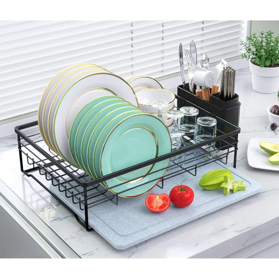 

Dish Drying Rack with Stone Drying Mat QuickDrying Stainless Super Sturdy SpaceSaving Dish Strainers for Kitchen Counter Escurr