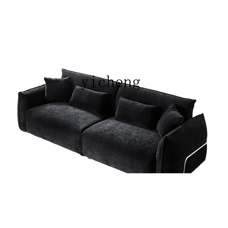 

ZC retro black fabric sofa small apartment living room straight row modern simple sofa