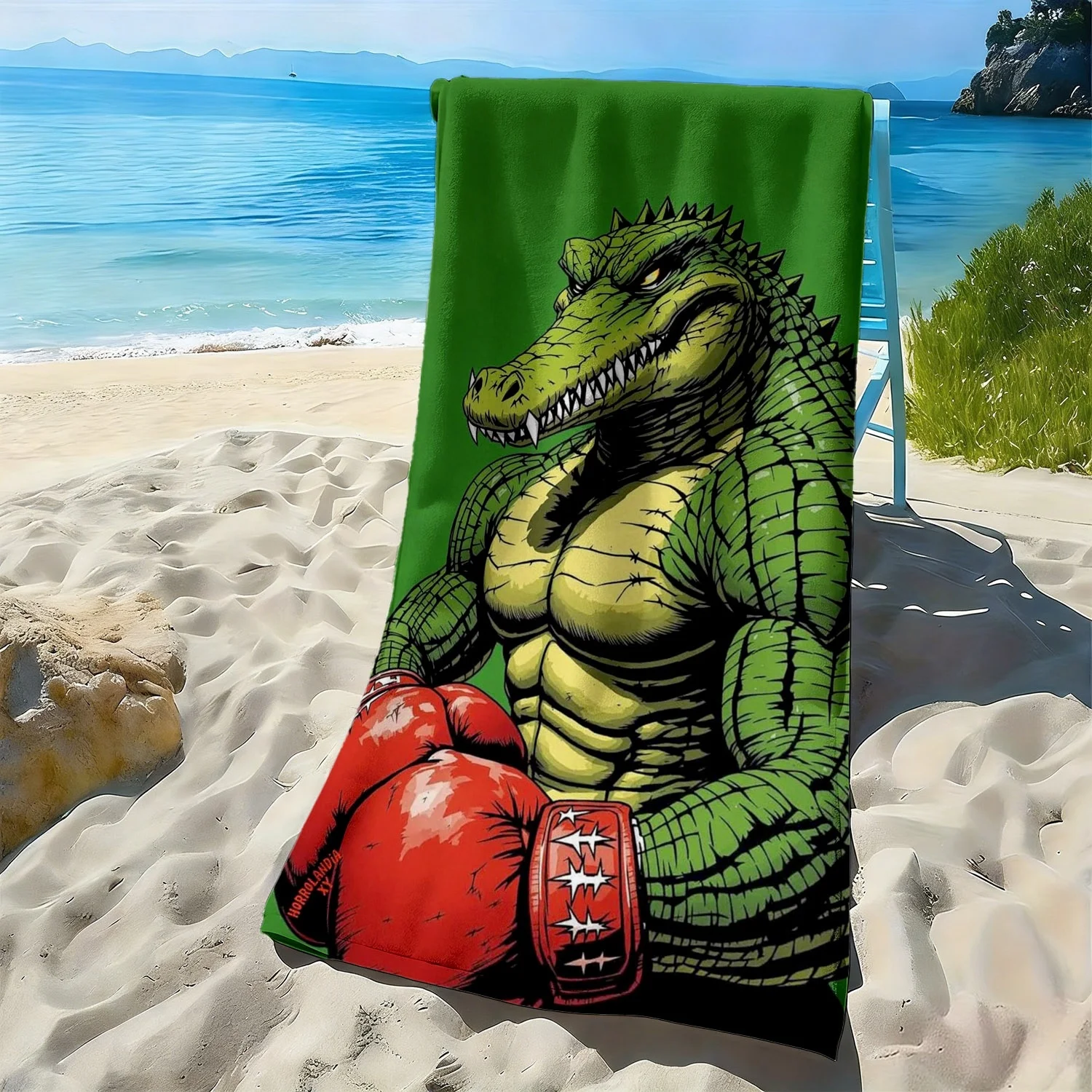 Cartoon crocodile boxer-style pattern polyester microfiber beach towel is highly absorbent, suitable swimming and beach outings