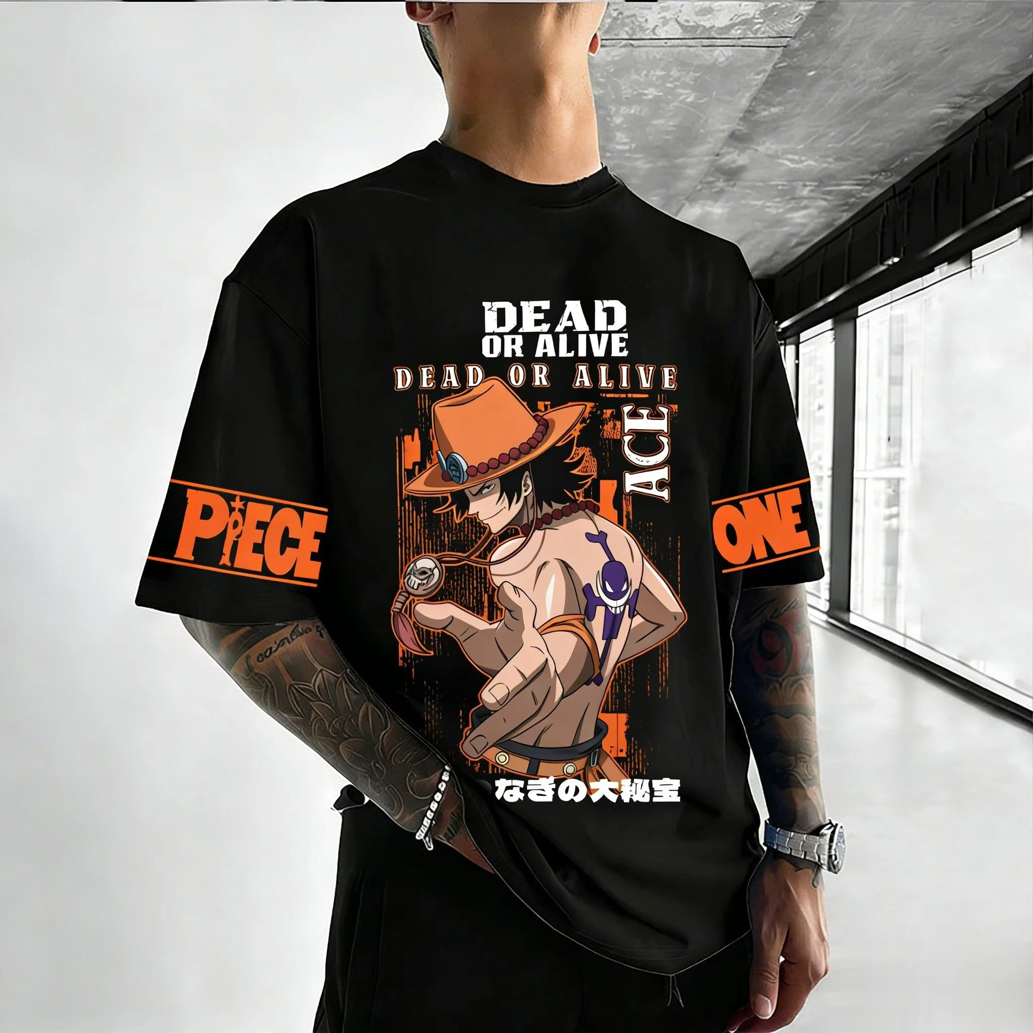 One Piece Ace Anime T-Shirt für Männer und Frauen Baumwolle Kurzarm Sommer-Oberteil Lässiges Grafik-T-Shirt 2026 Neue Streetwear Cartoon-Print Y2k