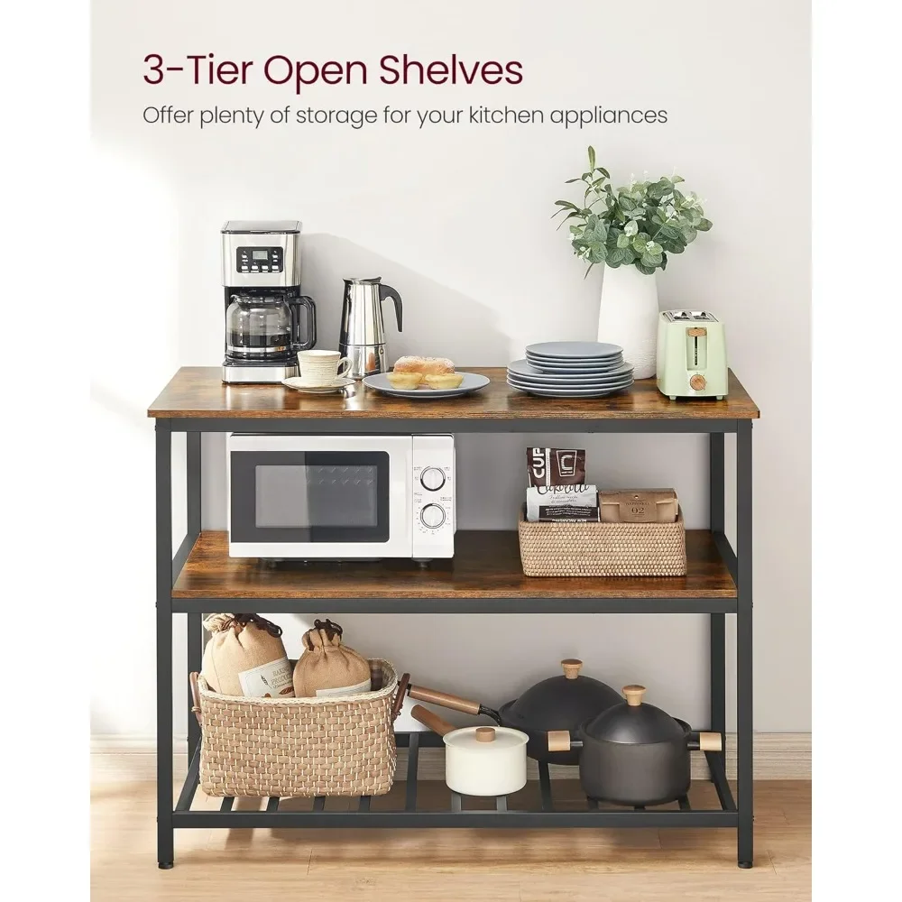 Equipped with 3 shelves, 47.2-inch wide kitchen shelf, large countertop, stable steel structure, industrial, easy to assemble