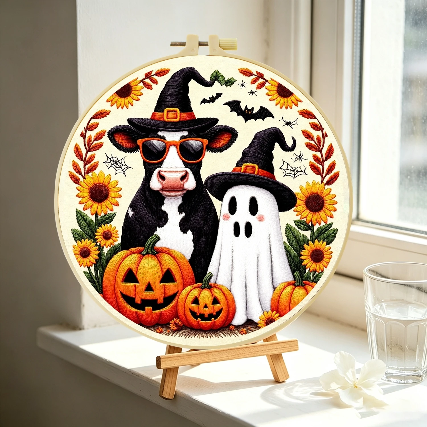 1 Set Halloween-Kuh-Geist DIY-Stickerei-Set für Anfänger, Stick-Starter-Kit, Kreuzstich-Kunstgeschenk, Handarbeits-Bastelset – Detail 4