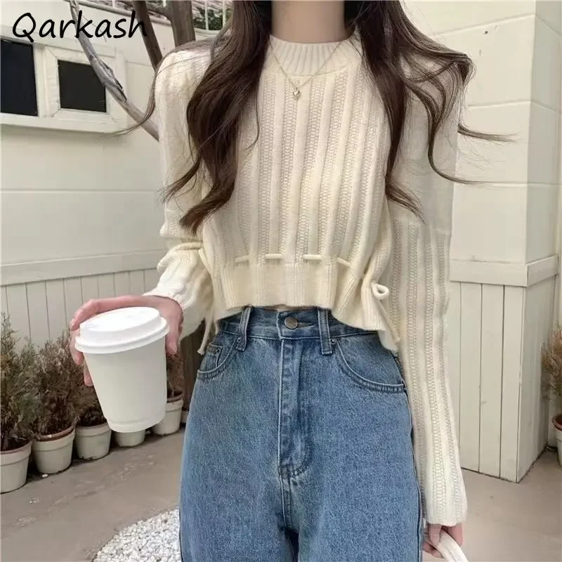 

Пуловеры с длинными рукавами, женские осенне-зимние модные однотонные свитера Ulzzang с круглым вырезом, подходят для корейского стиля, винтажные, универсальные, простые, шикарные