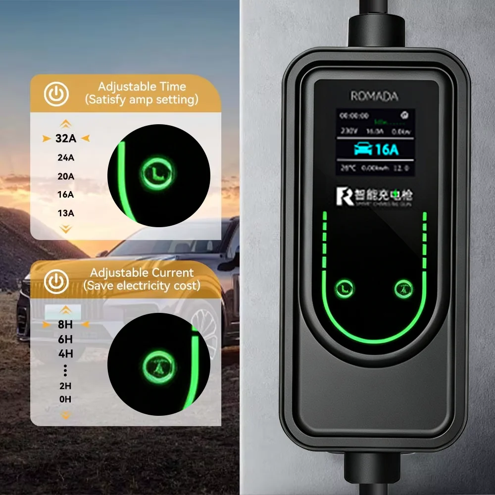 32A 7.2KW Type2 Type1 EV Charger Portable GB/T Electric Vehicle Charger EVSE Charging 3m-10m Cable WiFi Bluetooth APP Control