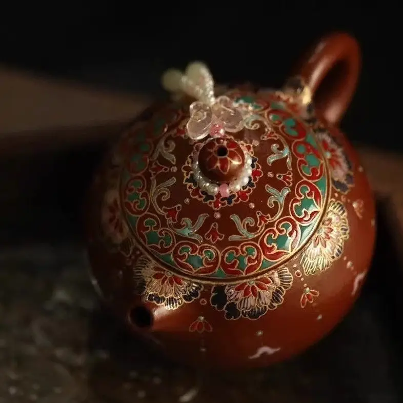 Zisha pot All handmade enamel color Xishi teapot 150cc Zhu mud high-end boutique tea set Tea room